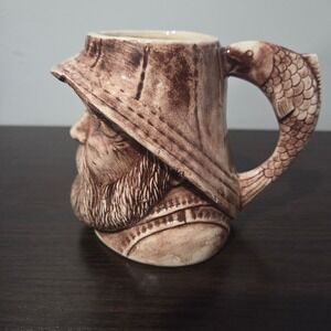 Vintage Fisherman Toby Mug Stein‎ Nautical Fish Handle Ceramic Collectible